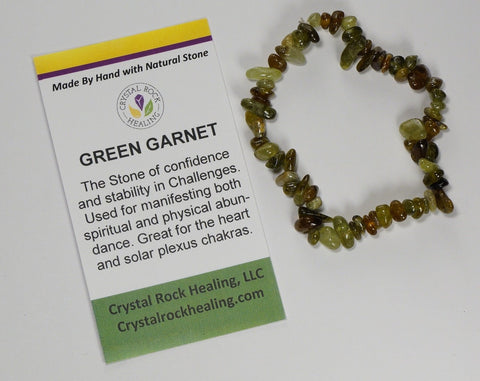 Natural Stone Chip Bracelet 7 inch Stretch-Green Garnet