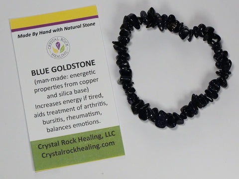 Natural Stone Chip Bracelet 7 inch Stretch-Blue Goldstone