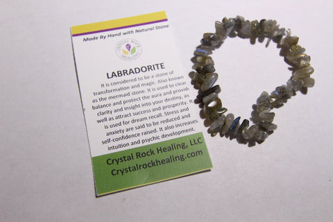 Natural Stone Chip Bracelet 7 inch stretch-Labradorite