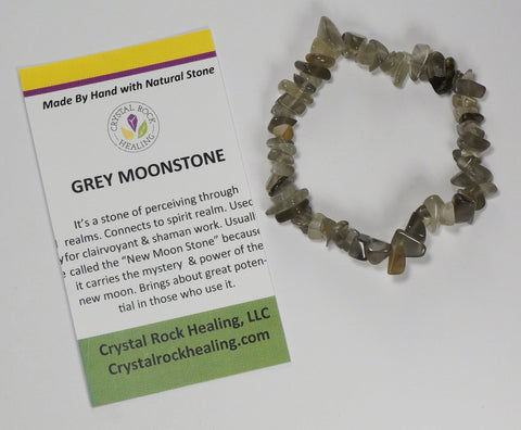 Natural Stone Chip Bracelet 7 inch Stretch-Grey Moonstone