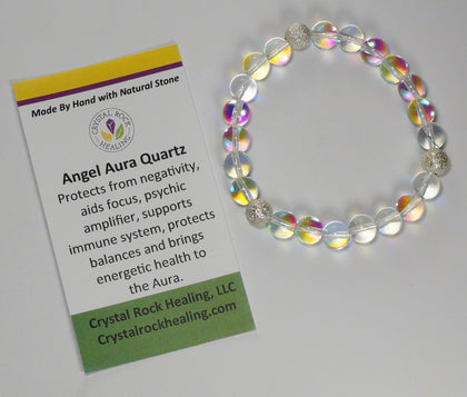 Natural Stone Gem Bracelet 7 inch Stretch- Angel Aura Quartz