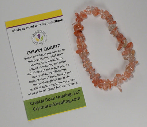 Natural Stone Chip Bracelet 7 inch Stretch-Cherry Quartz