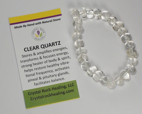 Natural Stone Gem Bracelet 7 inch Stretch-Clear Quartz