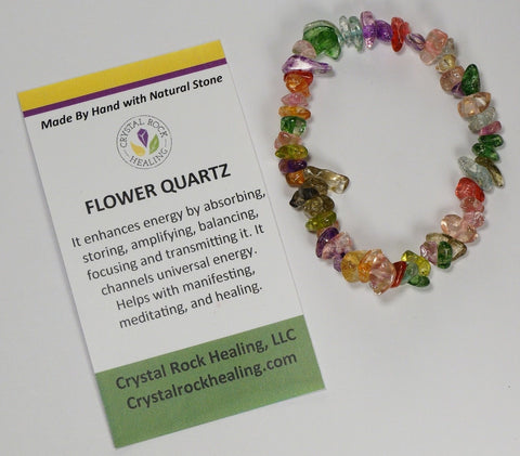 Natural Stone Chip Bracelet 7 inch Stretch-Flower Quartz