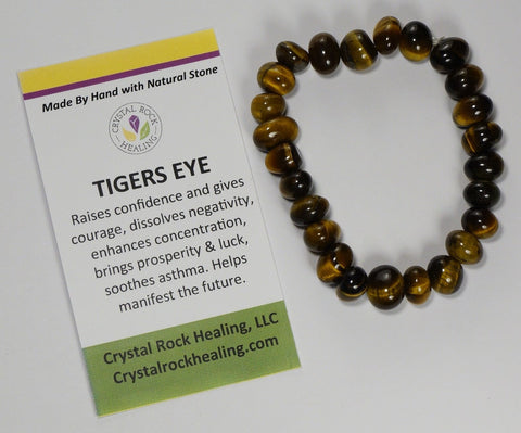 Natural Stone Gem Bracelet 7 inch Stretch-Tigers Eye