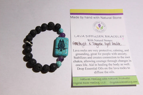 Lava Diffuser Bracelet-Amethyst w/ Turquoise Dyed Howlite Turtle