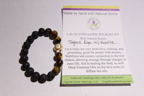 Lava Diffuser Bracelet- Tigers Eye W/ Howlite Turtle